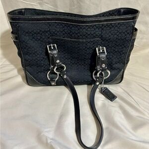 Coach Signature C Jacquard Canvas And Leather Black And Silver Handbag